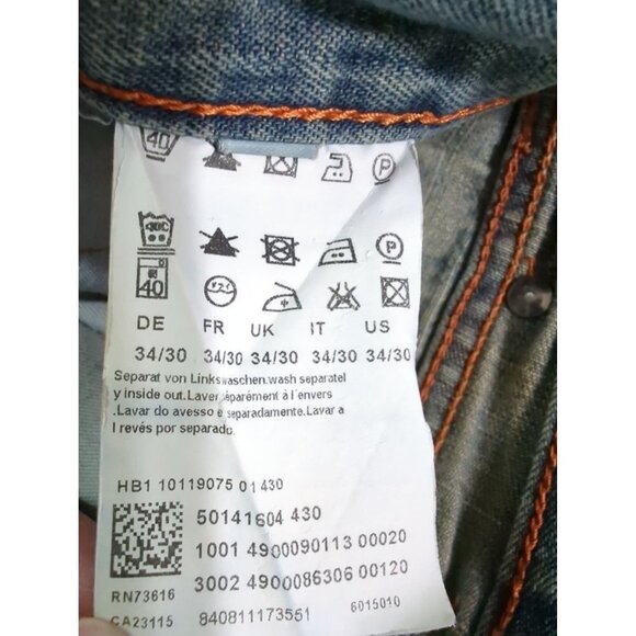 Hugo Boss Men's Distressed Light Wash Relaxed Button Fly Jeans Size 34 x 30 - Picture 9 of 10